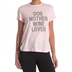PJ Salvage (L) Dog Mother Wine Lover Short Sleeve Loungewear Top in Pink NWOT